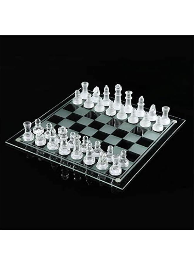 8'' Chess, Solid Glass Chess Pieces and Crystal Mirror Chess Board for Adults Gift, 20x20cm