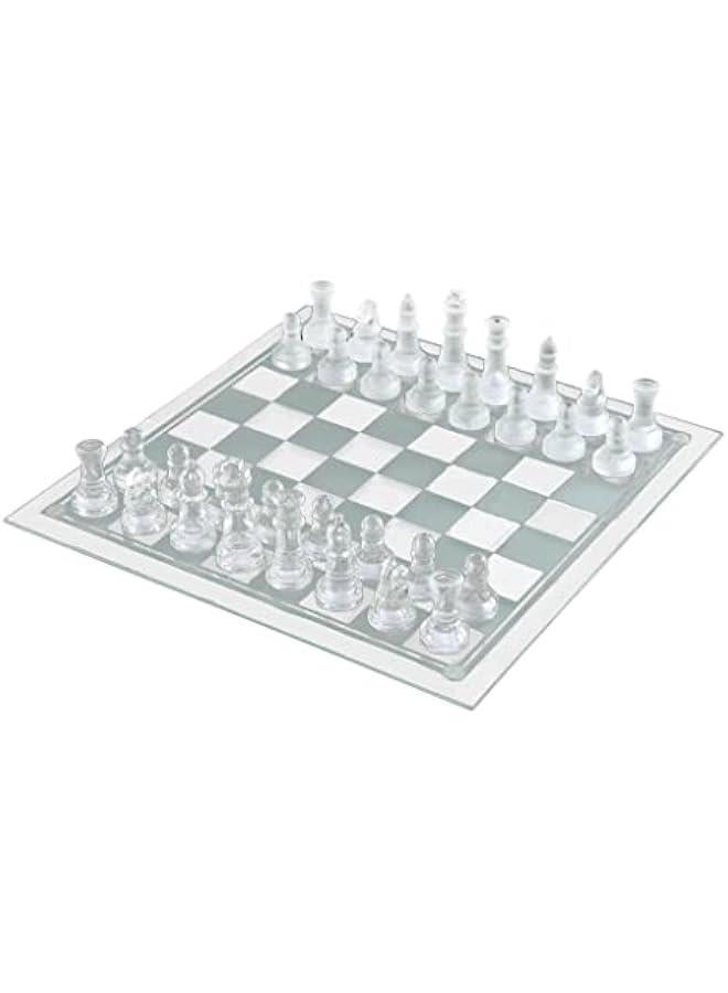 8'' Chess, Solid Glass Chess Pieces and Crystal Mirror Chess Board for Adults Gift, 20x20cm