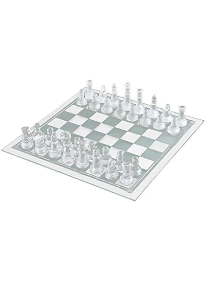 8'' Chess, Solid Glass Chess Pieces and Crystal Mirror Chess Board for Adults Gift, 20x20cm