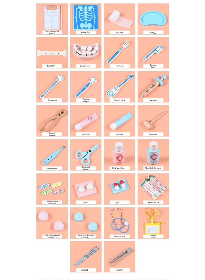 45pcs Medical Kit Toy Set With Nurse Costume, Children'S Doctor Toy Set With Stethoscope Tweezers Toothbrush Cotton Swab Forceps Oral Mirror Pretend Dentist Toy