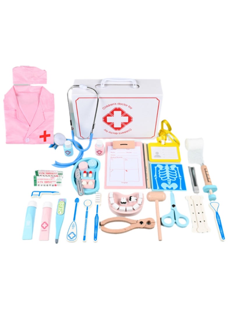 45pcs Medical Kit Toy Set With Nurse Costume, Children'S Doctor Toy Set With Stethoscope Tweezers Toothbrush Cotton Swab Forceps Oral Mirror Pretend Dentist Toy