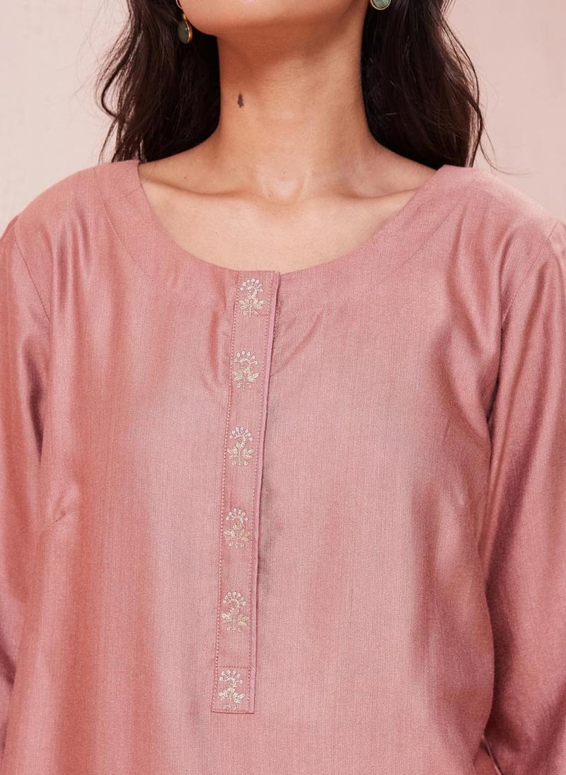 Pink Viscose Silk Knee Length Kurta