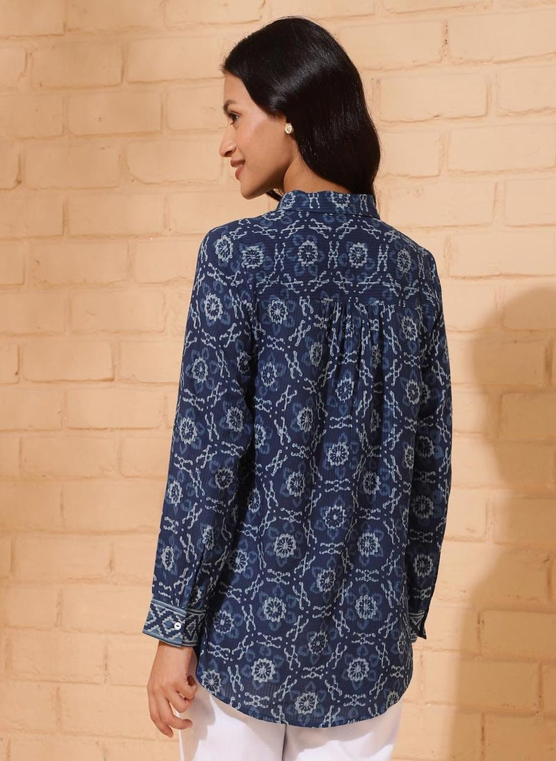 Blue Cotton Printed Shirt