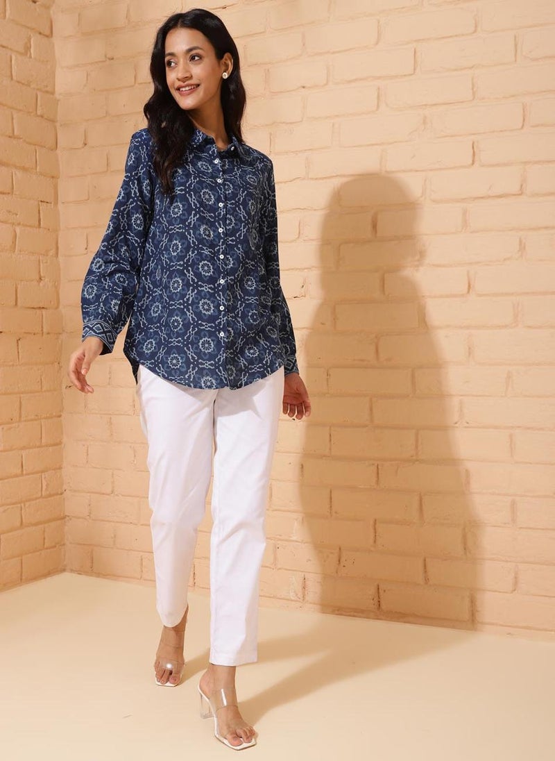 Blue Cotton Printed Shirt