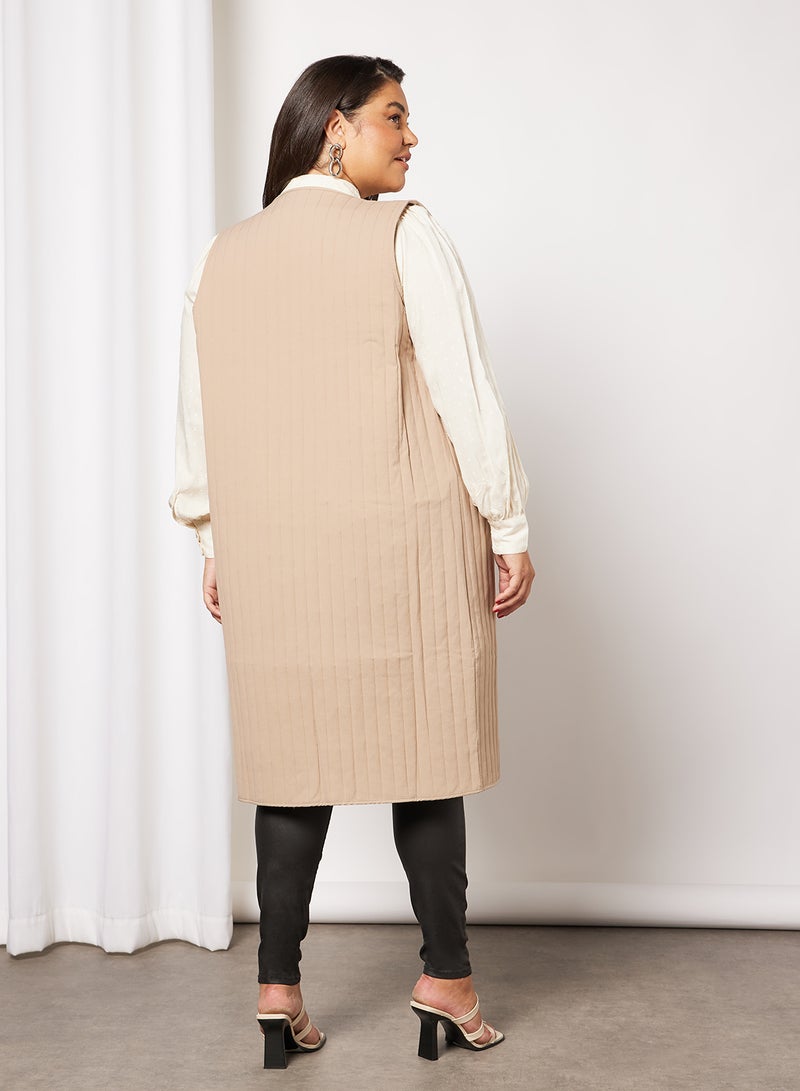 Plus Size Longline Vest Beige