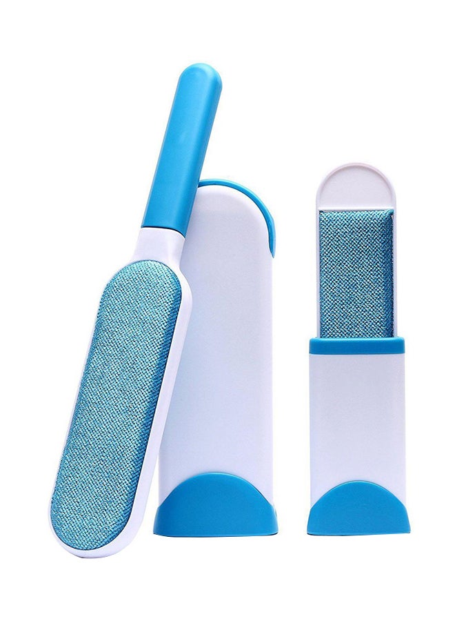 Double Sided Reusable Pet Fur Remover With Self-Cleaning Base Blue/White