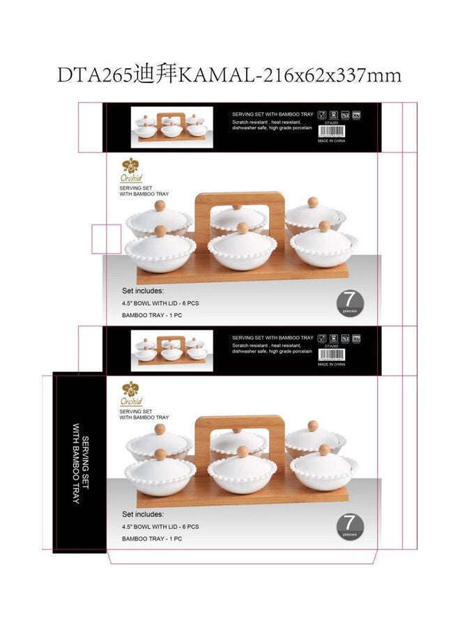 6-Piece Serving Set With Wooden Tray White/Beige 4.5inch