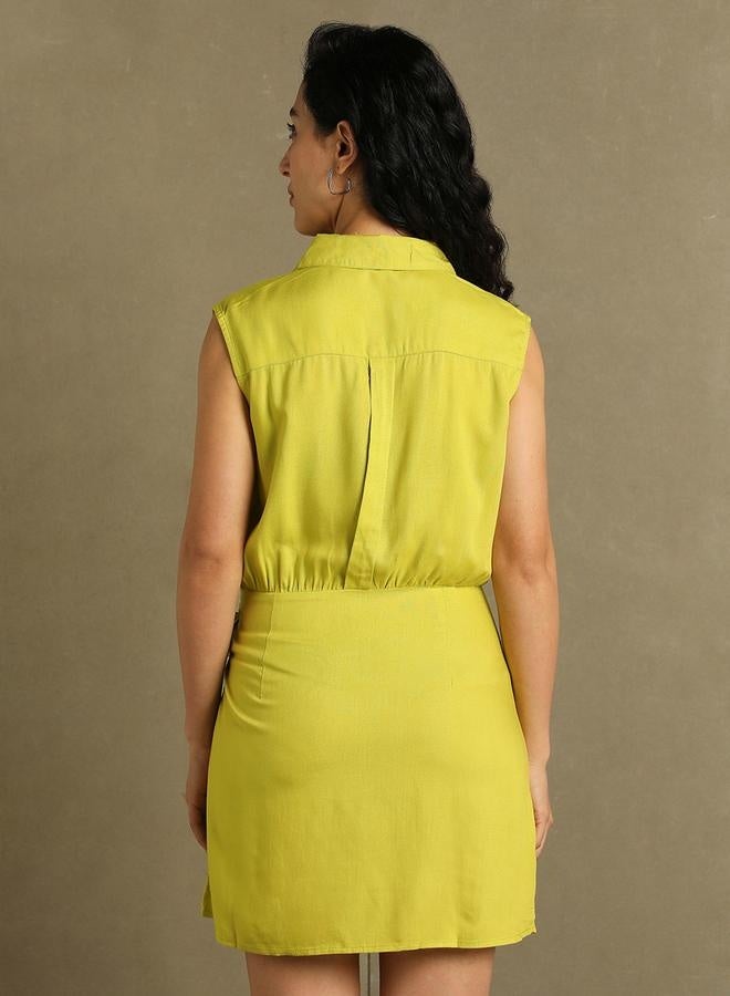 Chartreuse Wrap Mini Dress
