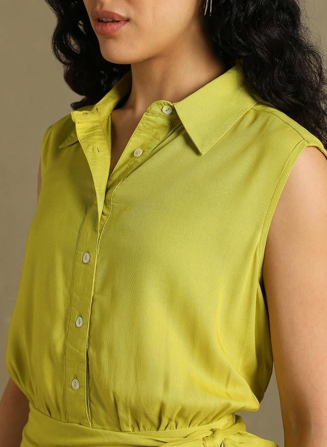 Chartreuse Wrap Mini Dress