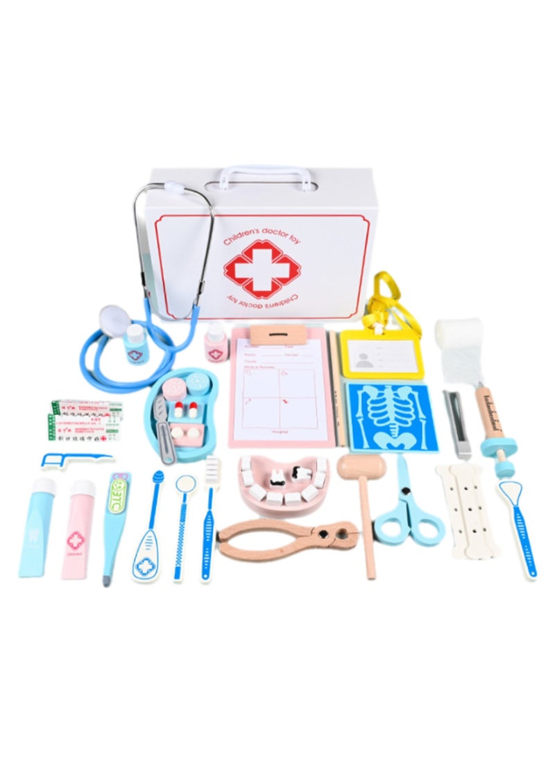 43 Pieces Medical Box Toy Set, Kids Doctor Toy Set Stethoscope Tweezers Toothbrush Cotton Swab Forceps Oral Mirror Pretend Dentist Toy