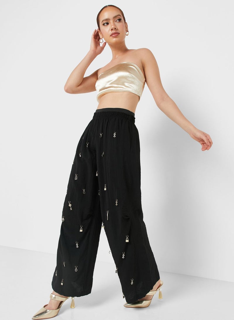 Embellished Wide Leg Pants