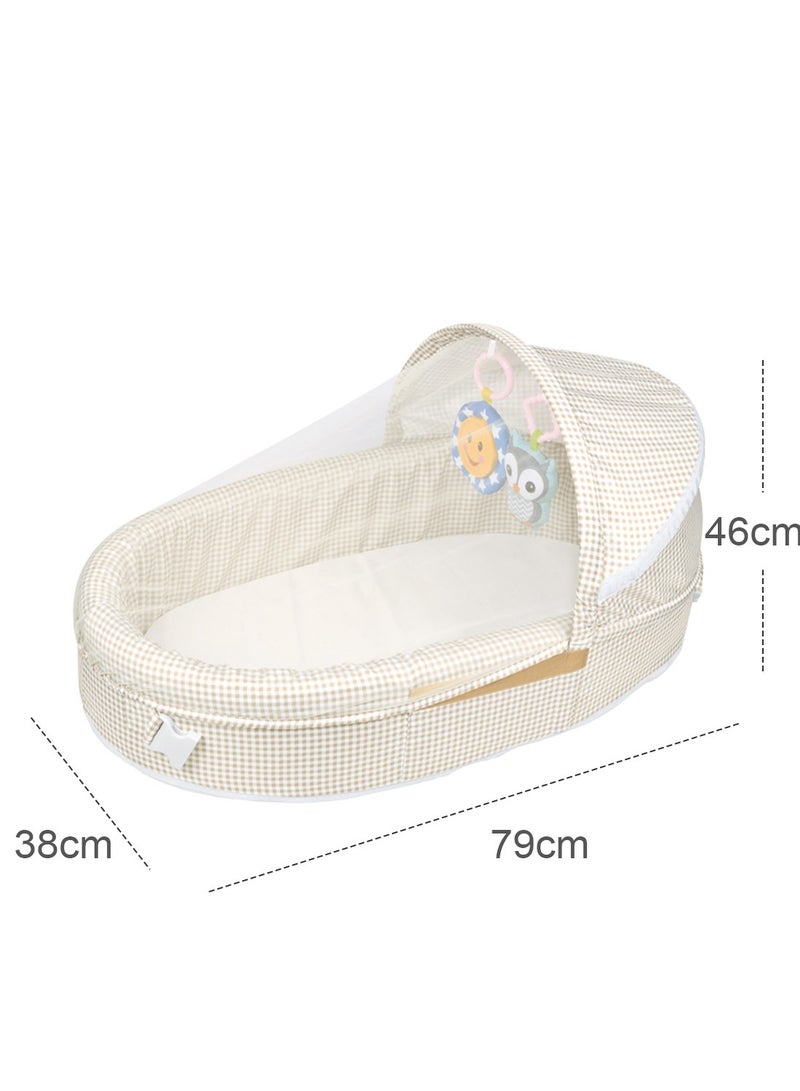 Baby Travel Cot with Mosquito Net And Awning, Foldable Baby Tent With Hanging Toy And Music, Portable And Washable Baby Travel Bed