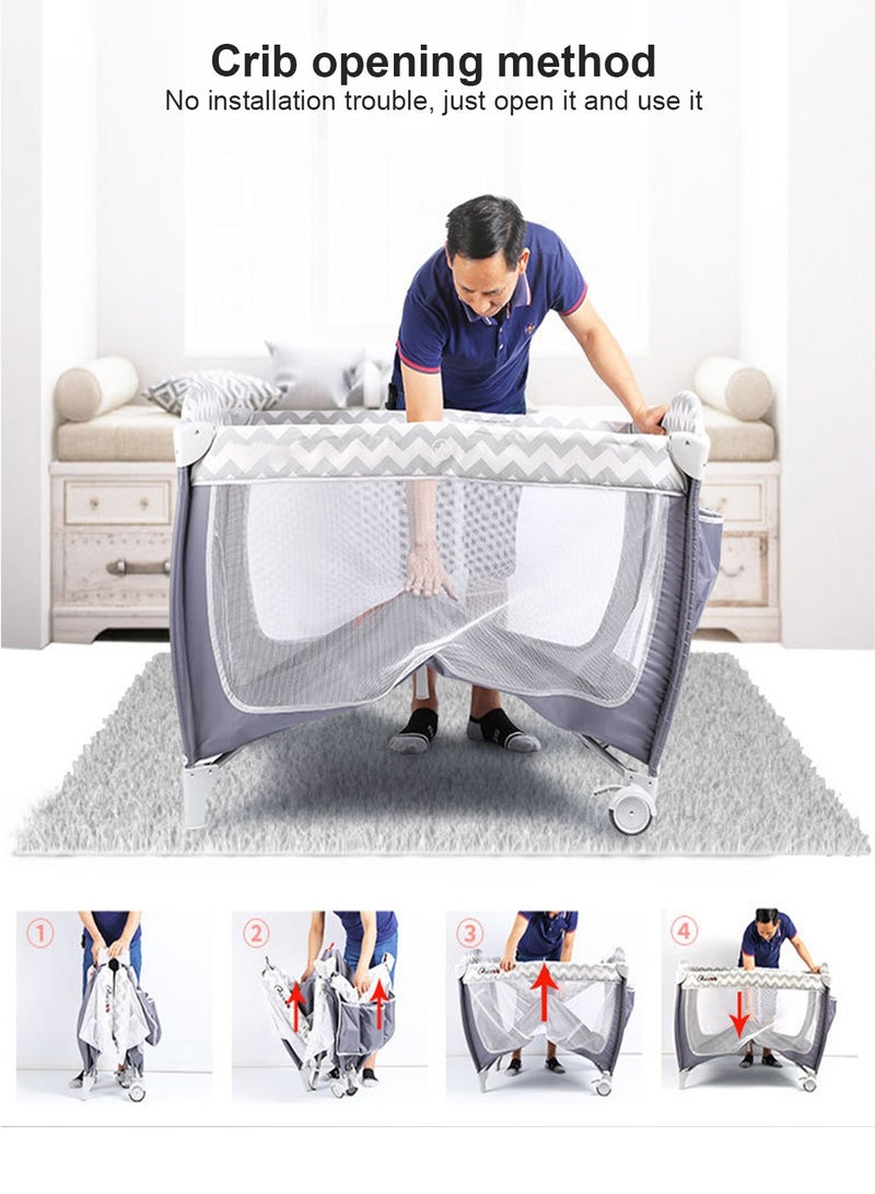 Portable Baby Nursery Center Baby Playard, Foldable Baby Crib with Changing Table