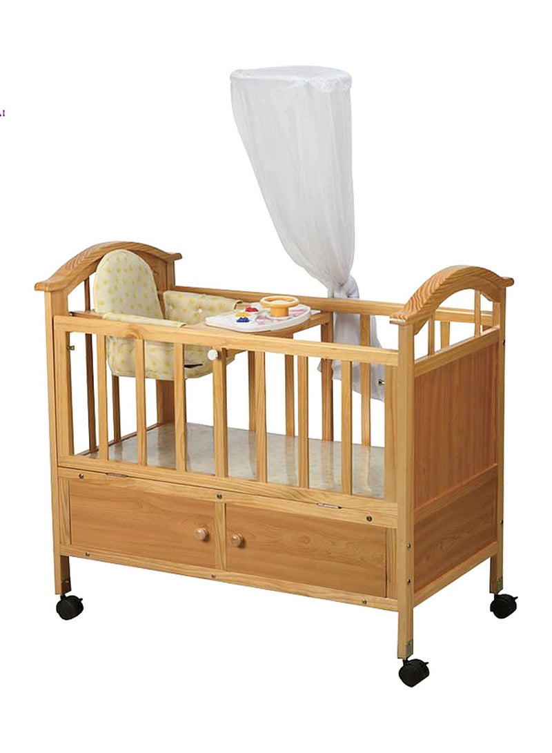 Multifunctional Wooden Baby Cot, Adjustable Rocking Bed With Rollers, Baby Bed Suitable From 0-3 Years