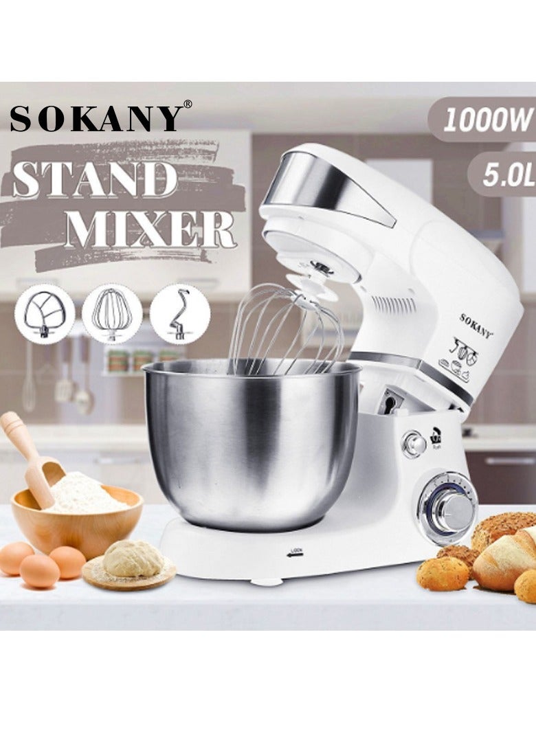 Stand Mixer, 5 liters, 1000 watts, Multi-function Kitchen Machine, with Lid Splash-Proof SC-206 White