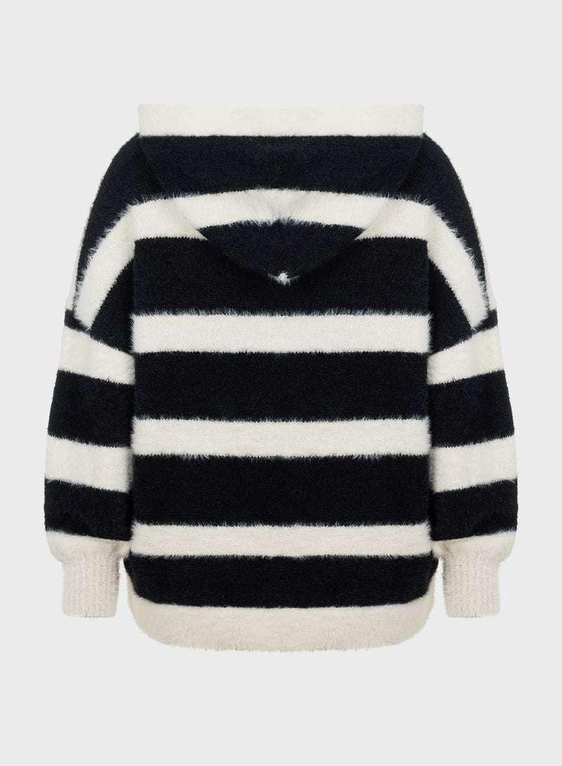 Striped Hoodie Neck Sweater