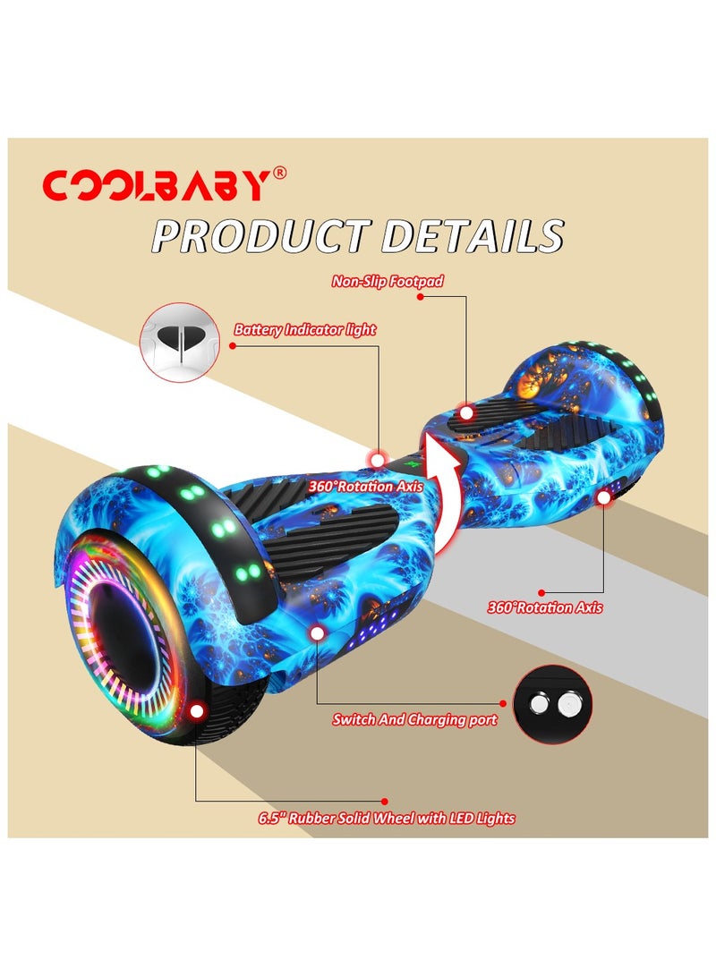 6.5inch Smart Electric Scooter 2 Wheels Self Balancing Scooter Lithium Battery Hoverboard Balance Scooter Bluetooth with Led Lights.