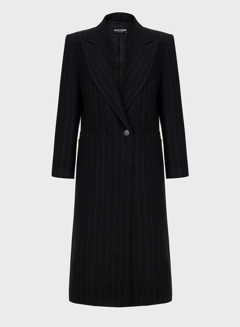 Striped Button Detail Coat