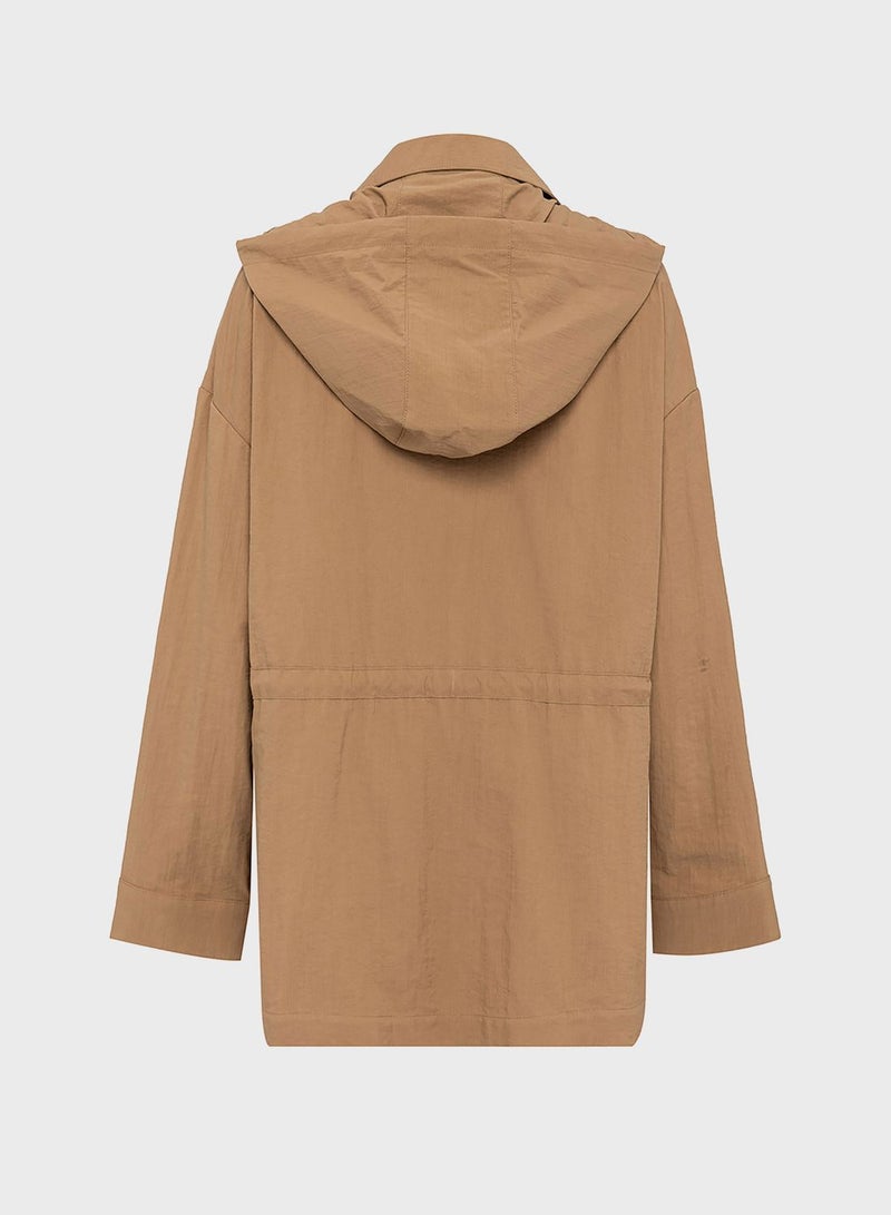 Pocket Detail Hooded Raincoat