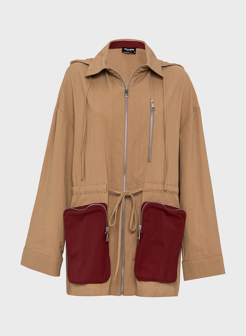 Pocket Detail Hooded Raincoat