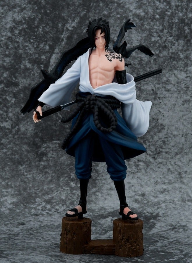 Uchiha Sasuke Action Figure with Base, Uchiha Sasuke Figure Toy, Anime Realistic Statue Figure, Super Collectible Model Statue Anime Figure Toy 27CM