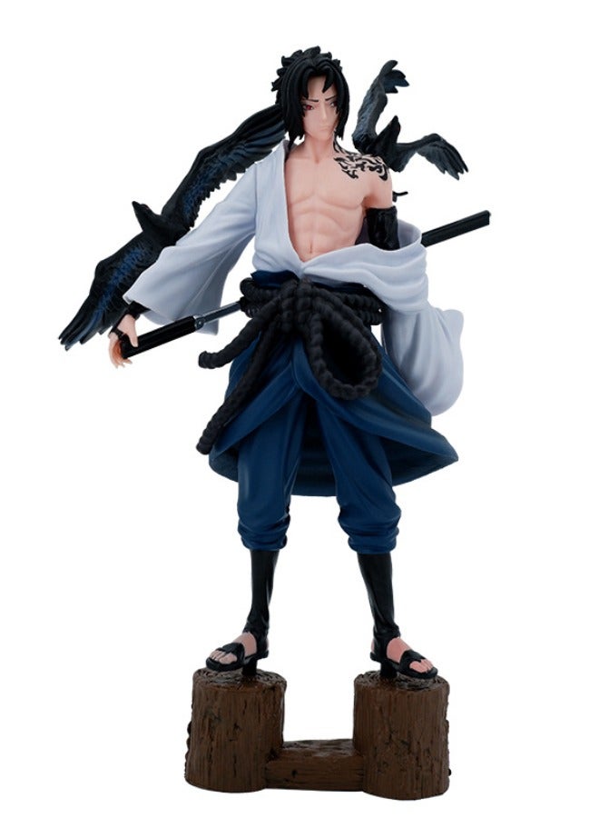 Uchiha Sasuke Action Figure with Base, Uchiha Sasuke Figure Toy, Anime Realistic Statue Figure, Super Collectible Model Statue Anime Figure Toy 27CM