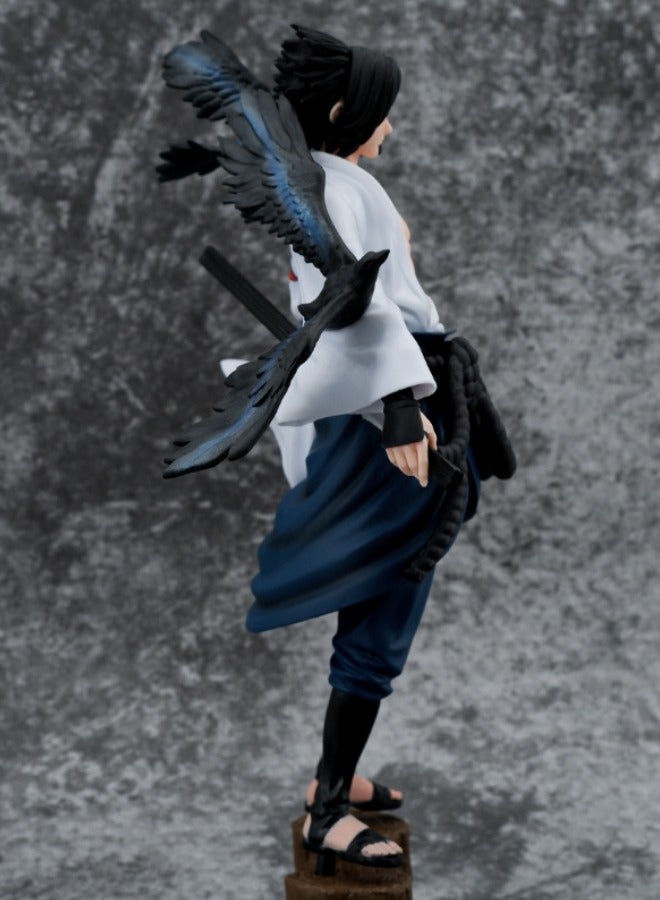 Uchiha Sasuke Action Figure with Base, Uchiha Sasuke Figure Toy, Anime Realistic Statue Figure, Super Collectible Model Statue Anime Figure Toy 27CM