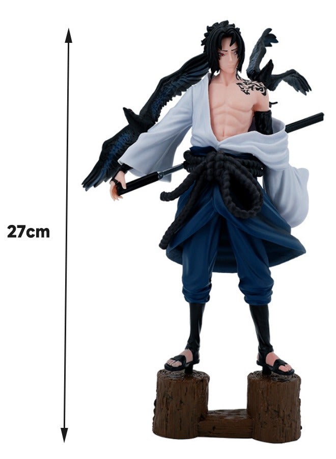 Uchiha Sasuke Action Figure with Base, Uchiha Sasuke Figure Toy, Anime Realistic Statue Figure, Super Collectible Model Statue Anime Figure Toy 27CM