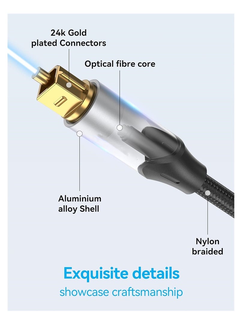 Digital Optical Audio Cable 3.3ft Nylon Braided Fiber, Slim Metal Case, Gold Plated Plug, Toslink Fiber Optic Audio Cable for Sound Bar TV PS4 S*msung Vizio Bose LG, 1 Pcs