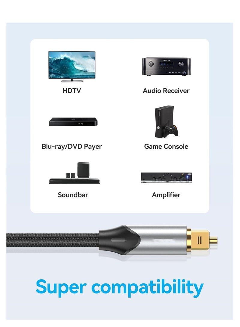 Digital Optical Audio Cable 3.3ft Nylon Braided Fiber, Slim Metal Case, Gold Plated Plug, Toslink Fiber Optic Audio Cable for Sound Bar TV PS4 S*msung Vizio Bose LG, 1 Pcs