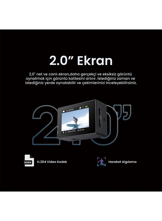 SJCAM Original SJ4000 Air 4K Wi-Fi Action Camera 16MP Waterproof DV Camcorder 170 Degree Wide Angle LCD - Black