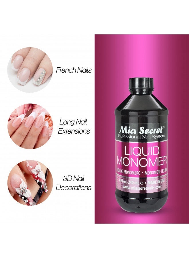 8 Oz Mia Secret Liquid Monomer - Professional Acrylic Nail Liquid For Acrylic Powder - Ema Monomer - Nail Monomer Liquid - Ema Monomer Acrylic Nail Liquid