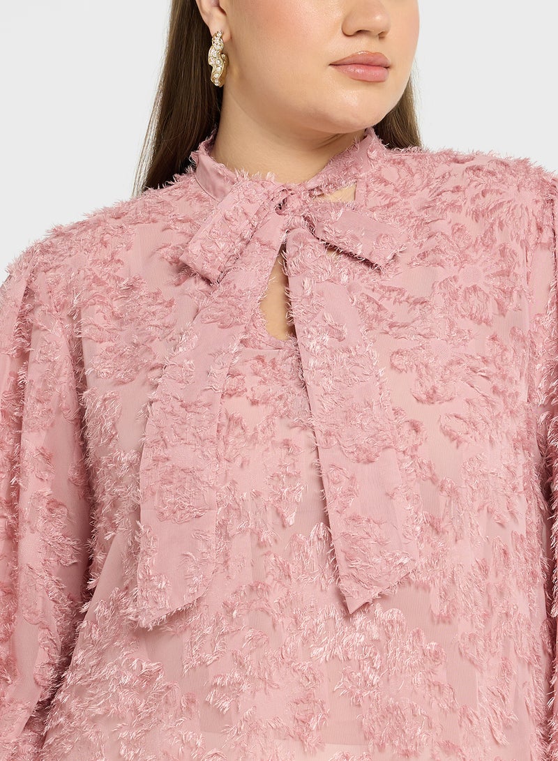 Textured Sheer Top With Tie Detail