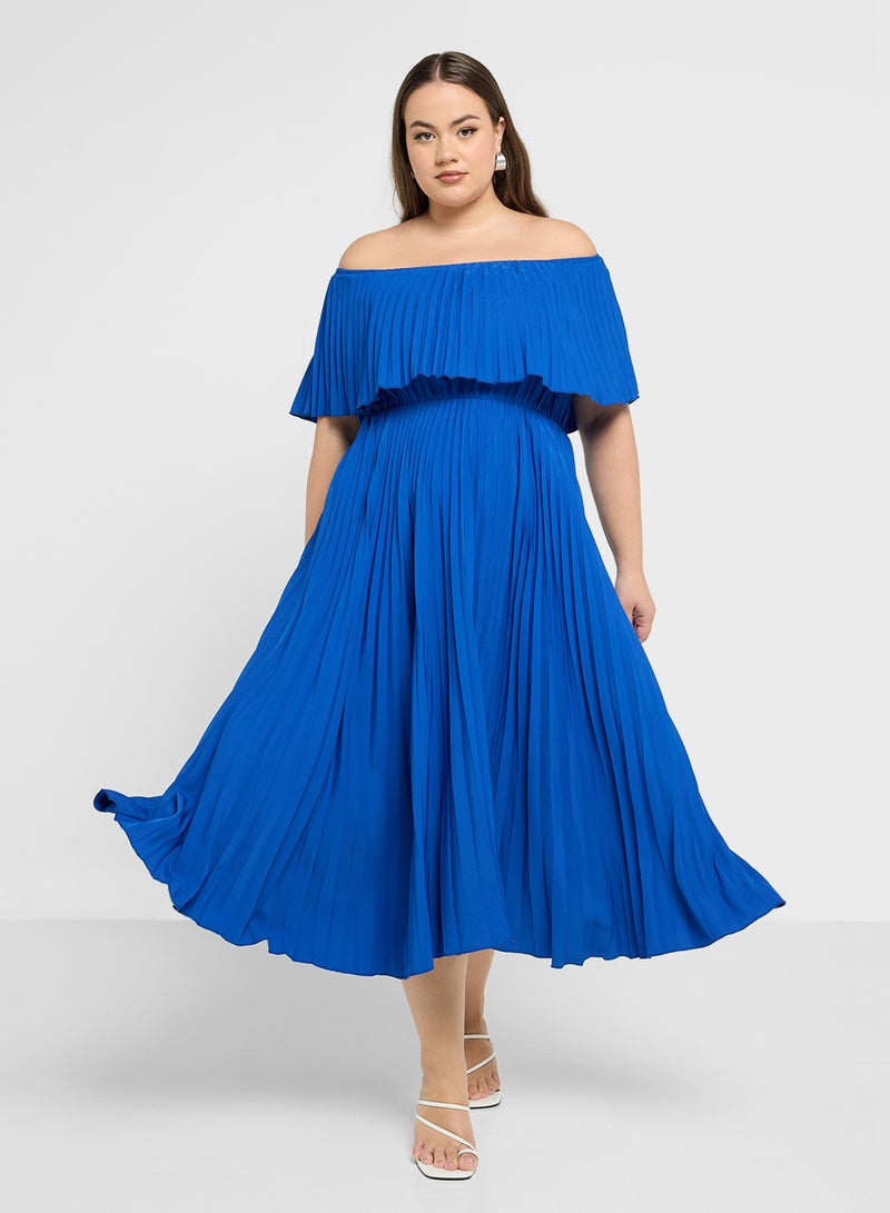 Off Shoulder Pleated Dress