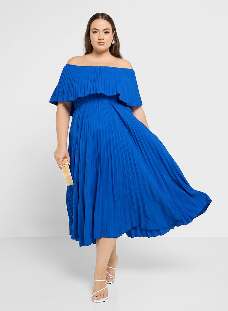 Off Shoulder Pleated Dress