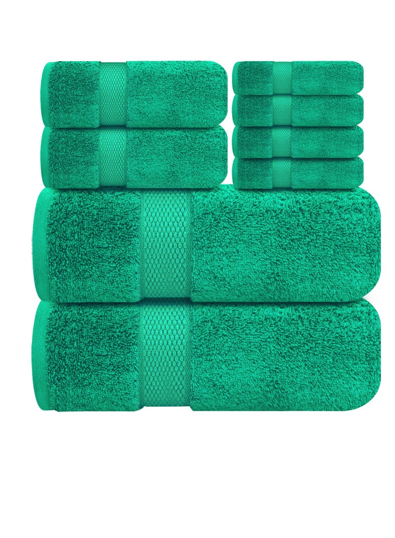 Premium Green Bath Towels Set - [Pack of 8] 100% Cotton Highly Absorbent 2 Bath Towels, 2 Hand Towels and 4 Washcloths - Luxury Hotel & Spa Quality Bath Towels for Bathroom by Infinitee Xclusives