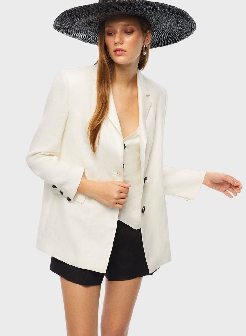 Linen Button Detail Coat
