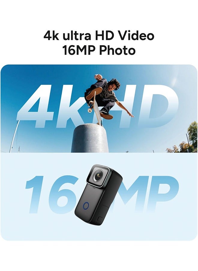 SJCAM C200 Mini Action Camera 4KHD Handheld Portable Lightweight 40M Underwater Waterproof Camera with Stabilization, 154° FOV Zoom Lens, Action Cam for Helmet, Bicycle, Vlogging