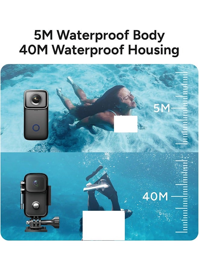 SJCAM C200 Mini Action Camera 4KHD Handheld Portable Lightweight 40M Underwater Waterproof Camera with Stabilization, 154° FOV Zoom Lens, Action Cam for Helmet, Bicycle, Vlogging