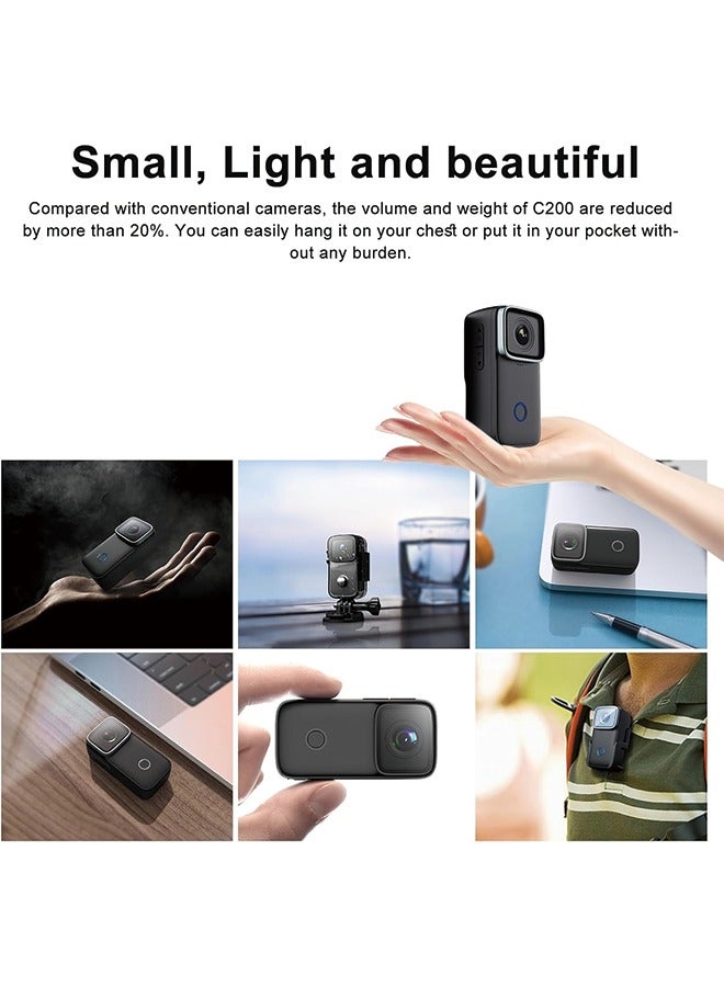 SJCAM C200 Mini Action Camera 4KHD Handheld Portable Lightweight 40M Underwater Waterproof Camera with Stabilization, 154° FOV Zoom Lens, Action Cam for Helmet, Bicycle, Vlogging