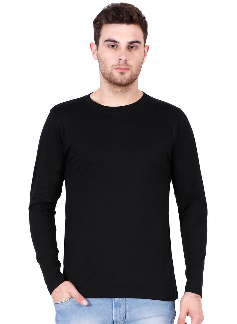 Men's Cotton Full Sleeves Plain Black T-Shirt