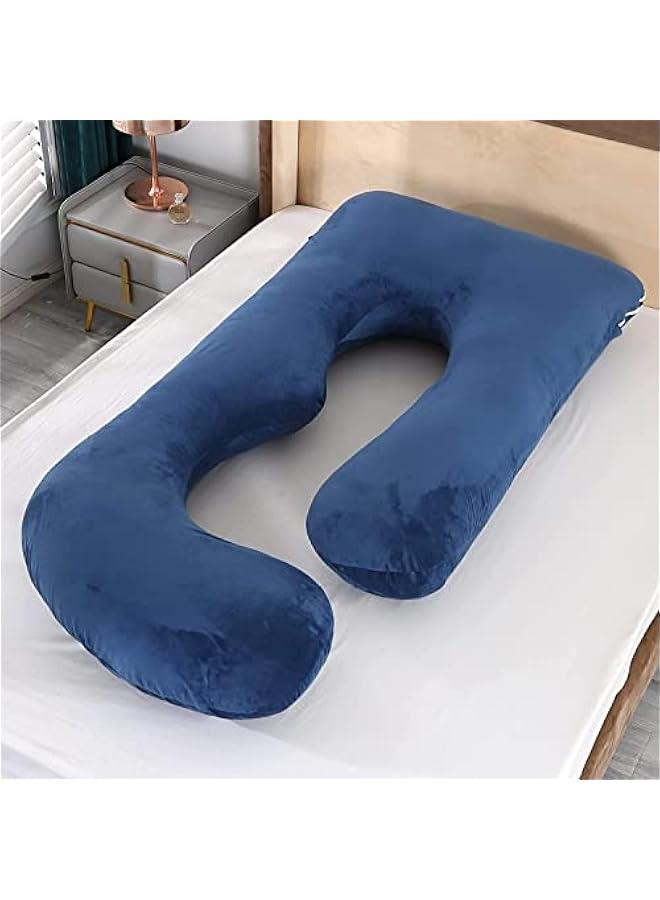 Pregnancy Pillow U-Shaped Full Body Maternity Support Pillow for Pregnant Women with Washable Velvet Cover (Blue)