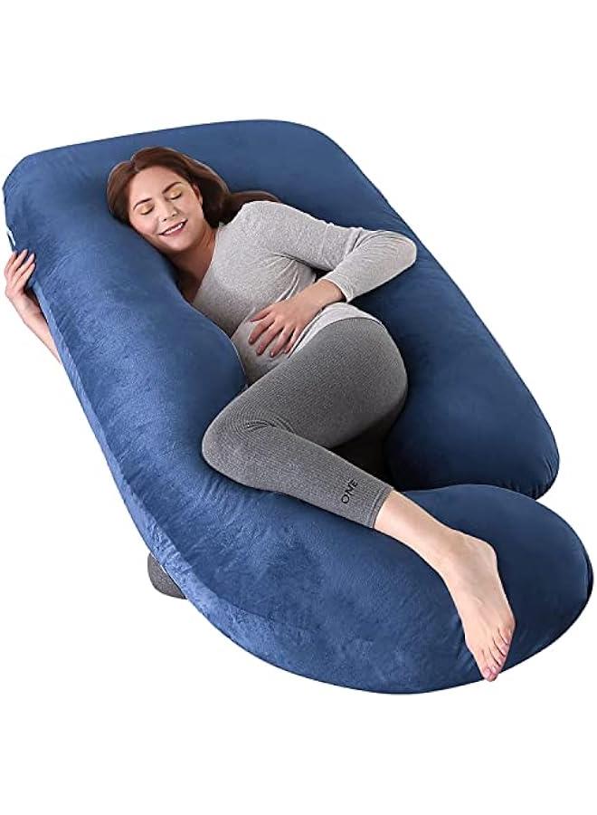 Pregnancy Pillow U-Shaped Full Body Maternity Support Pillow for Pregnant Women with Washable Velvet Cover (Blue)