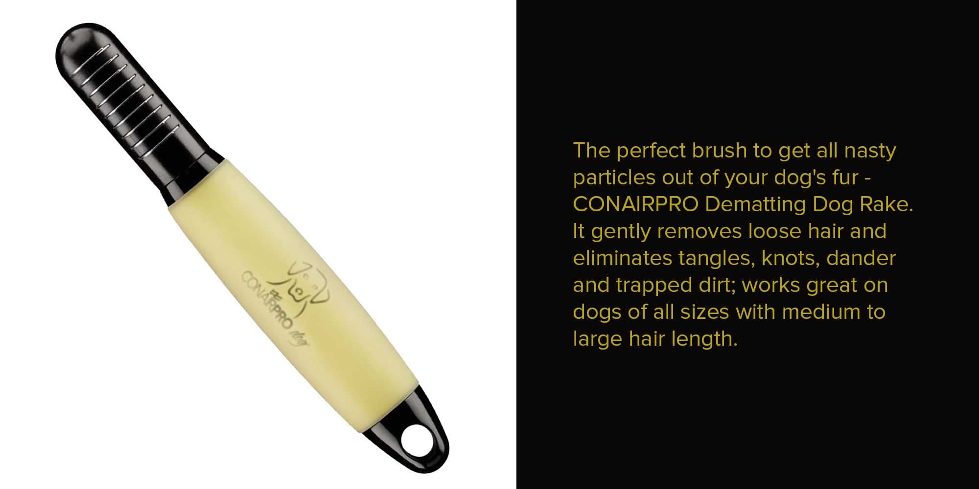 Pro Dematting Dog Rake Black/Yellow 1.25x9.63x5.75inch