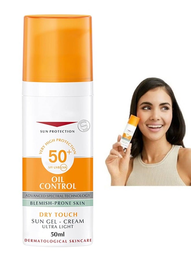 Sun Gel Cream Oil Control SPF50+, Have an Ultra Lightn and Non Greasy Texture, Superior Sunscreen For All Skin Types, Suitable Under Makeup With Long Lasting Dry Matt Finish and Anti Shine Effect