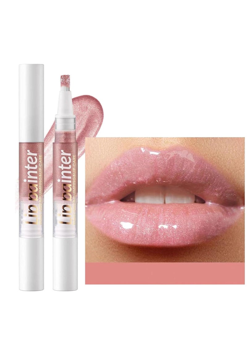 Nude Pink Shimmer lip gloss, Hydrating Lip Glow Oil, Natural Lip Plumper, Lip Plumper Gloss Tinted Glitter Lipgloss, Lipstick Moisturizing High Shine and Vegan Plumping, Long-Lasting Dry Lip Care 08#