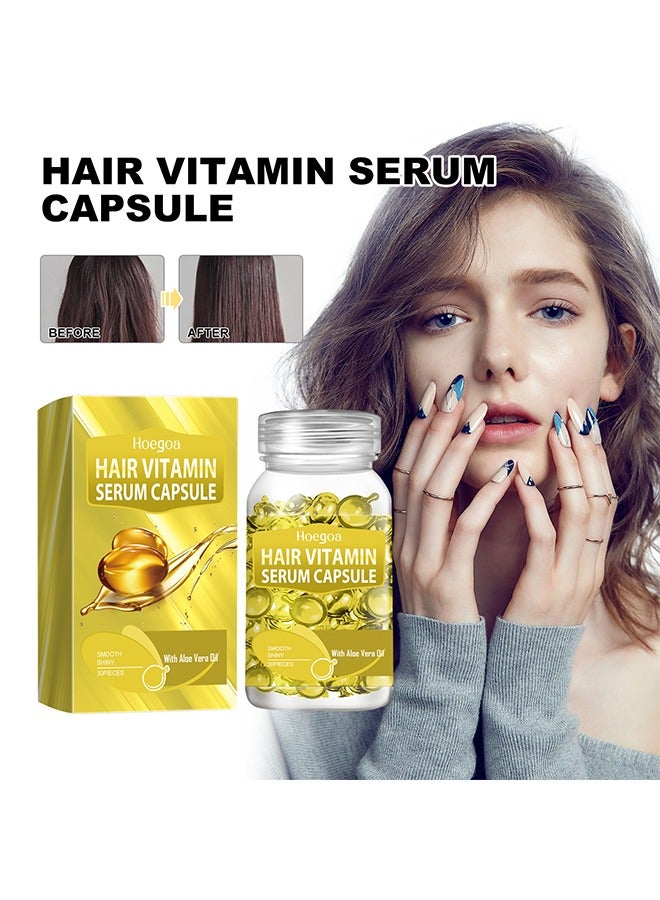 Hair Vitamin Essence Capsules, Hair Moisturizing Essence Formula, Contains Vitamin C E Vitamin B5, Morocco oil, Honey, Repair Damaged Hair (Golden 30pcs)