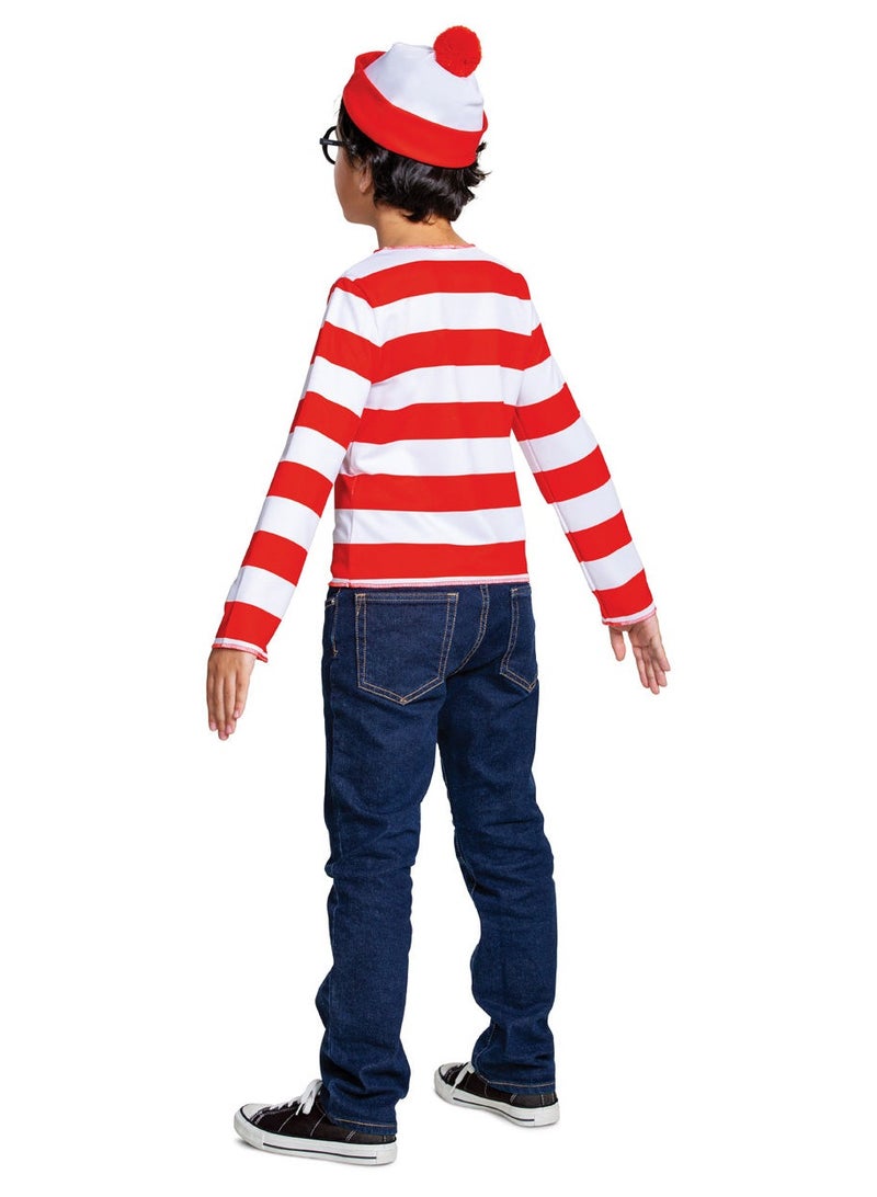 Wheres Waldo Classic Costume, Official Waldo Costume Set with Shirt and Cap with Glasses Outfit, Book Day Classic Child Size Costume