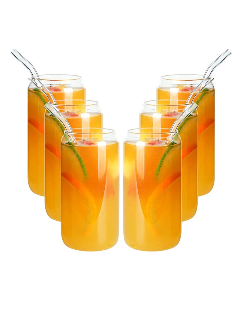 6 Pieces 16 oz Drinking Glasses with 6 Pcs Reusable Glass Straw Glass Cups Reusable Can Glass for Pop or  Coffee