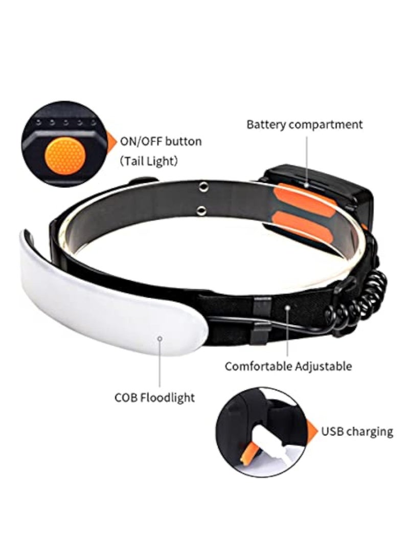 LED Head Torch Rechargeable, Super Bright Headlamp Waterproof Headlight with 3 Lighting Modes, 230° Wide Beam COB Headlight, Adjustable Angle, Lightweight Waterproof Hands-Free Flashlight